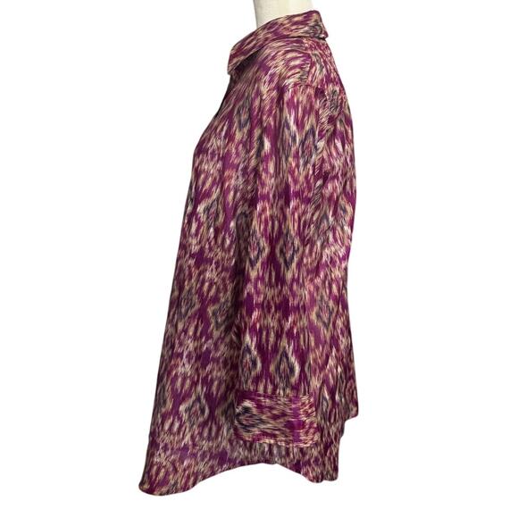 Lauren Ralph Lauren Women’s 1X Button-Down Shirt Purple Ikat Print Cotton Silk - Picture 3 of 6